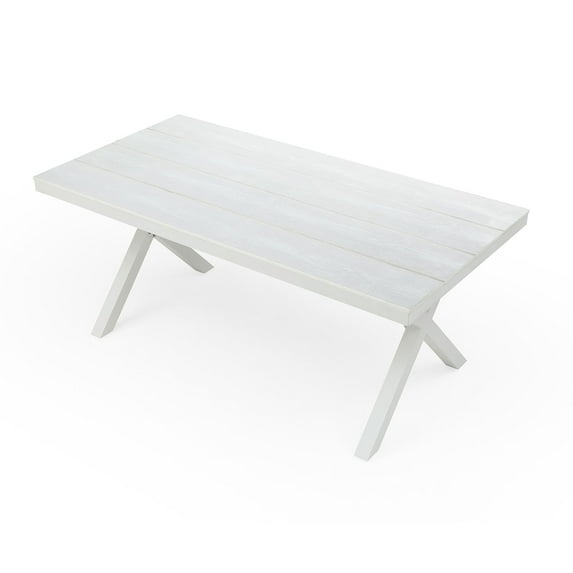 70.87" Rectangular Outdoor Dining Table with X-Shape Aluminum Legs-White