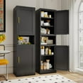 thumbnail image 1 of 70.87" Tall Narrow Bathroom Cabinet, Steel Corner Floor Cabinet with 2 Doors & Shelves, Freestanding Kitchen Hutch Bar Cabinet with Open Countertop for Kitchen Bathroom Room Dining Room, Black, 1 of 8