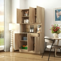 70.87" Tall Wardrobe& Kitchen Cabinet, with 6-Doors, 1-Open Shelves and 1-Drawer for bedroom,Rustic Oak