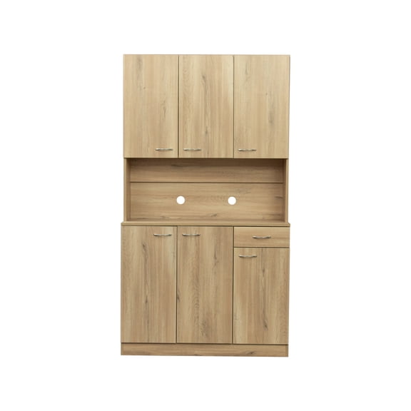 70.87" Tall Wardrobe& Kitchen Cabinet, with 6-Doors, 1-Open Shelves and 1-Drawer for bedroom,Walnut