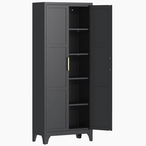 Topass Freestanding Pantry Storage Cabinet, 2-Door, 5-Shelf, Black, 70.87" Tall