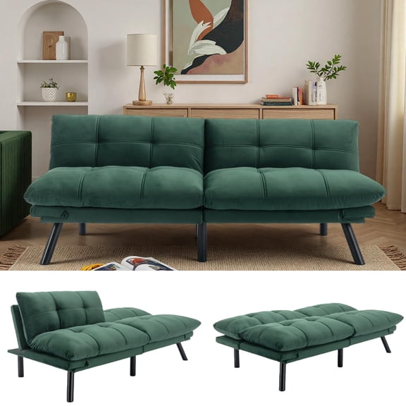 70.87" Upholstered Futon Convertible Sofa Bed, Folding Recliner Lounge with Adjustable Armrest and Backrest,for living Room Small Spaces Apartment,Green