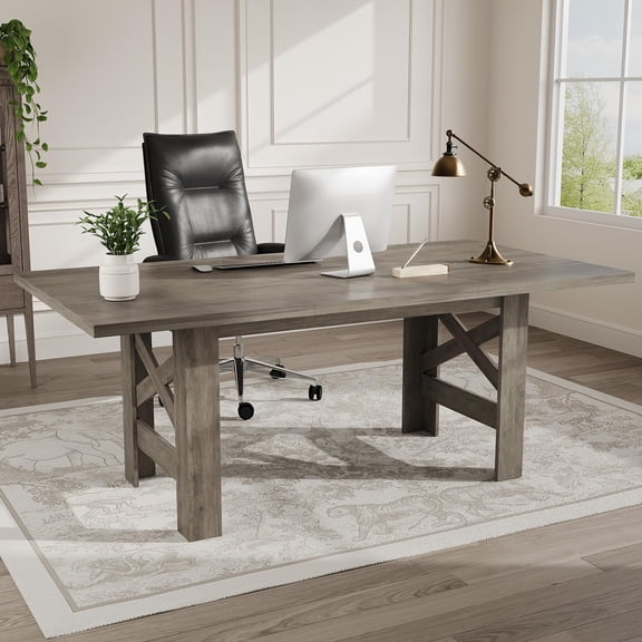 70.87" Wood Farmhouse Dining Table for 6-8 People, Large Kitchen Table with Thickened Tabletop & Sturdy Legs for Dining Room & Living Room