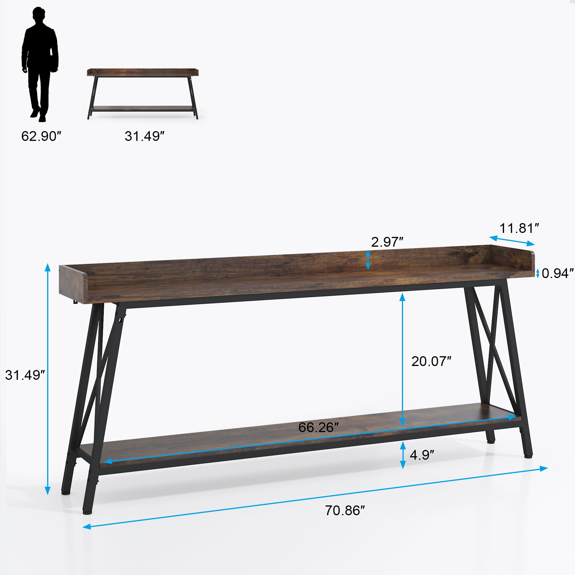70.87 inch Extra Long Console Table Behind Couch, Rustic Industrial ...