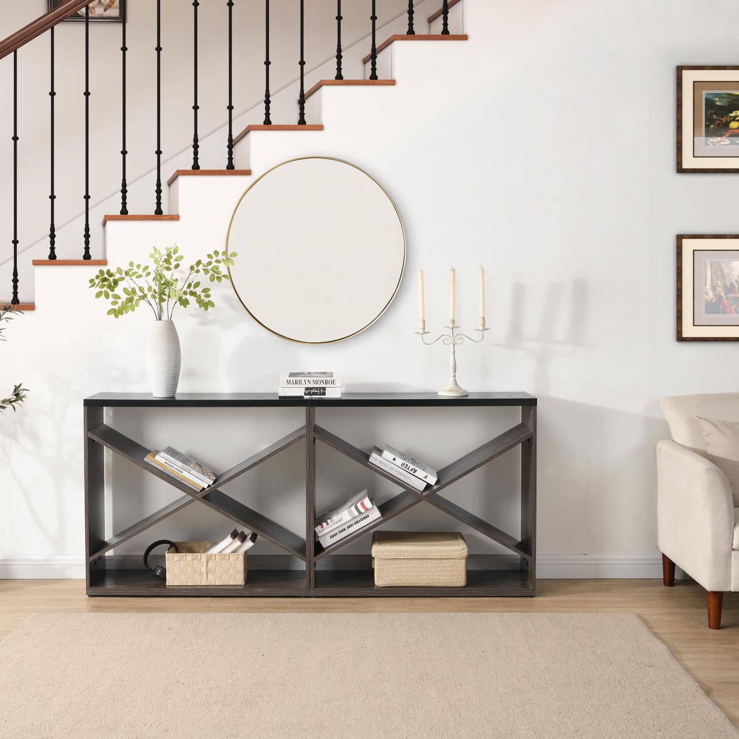 70.87 inch Farmhouse Console Table, X Shape Detachable ExtraLong Table ...