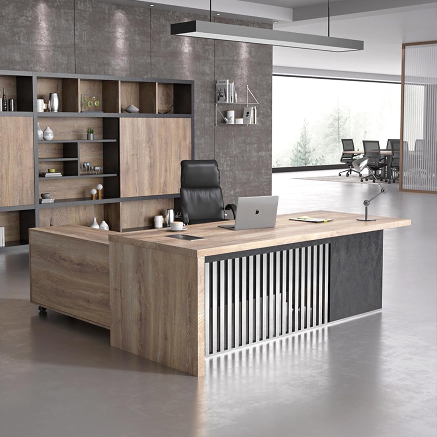 70.87 inch L Shaped Executive Desk with 2 Drawers File Cabinets Storage(Right Return)