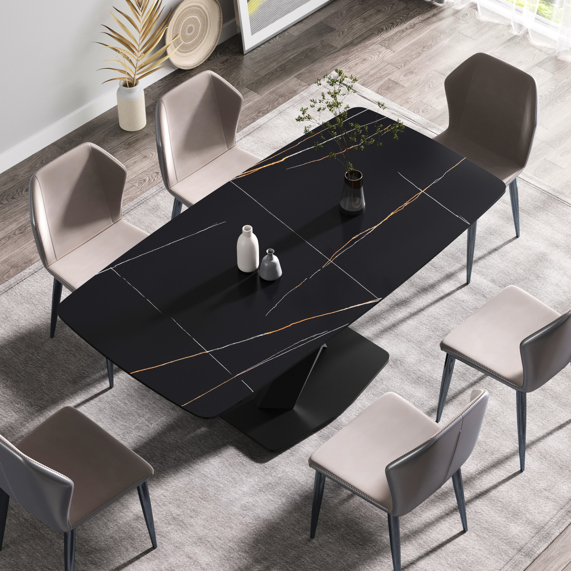 70.87 - inch rectangular sintered - stone dining table with black metal ...