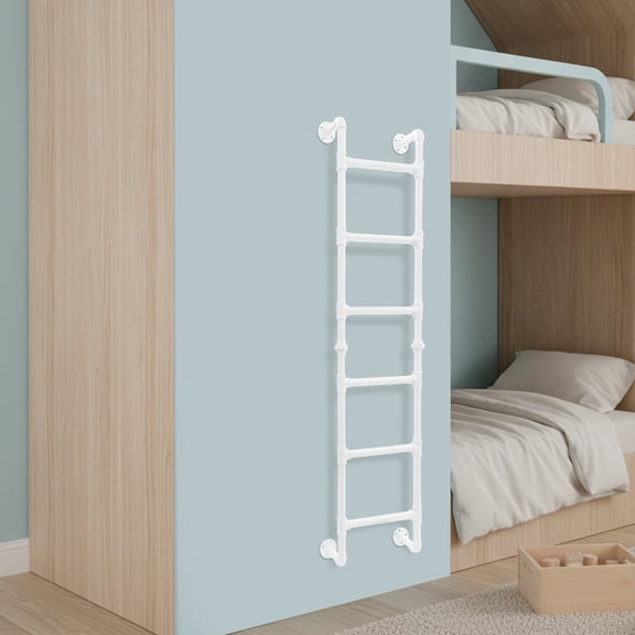 70.87in Bunk Bed Ladder White 6-Step Wall-Mounted Iron Ladder for Basement Loft