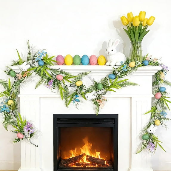 70.87in Easter Garland Faux Spring Vine with Easter Eggs Berries for ...