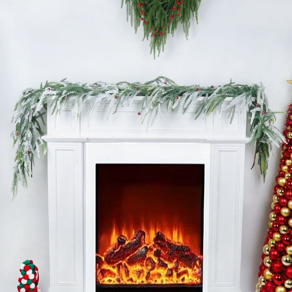 70.87in White Flocked Snow Garland - Simulated Christmas Decoration, Flexible Plastic DIY Ornament for Mantel/Stair Railing/Tree