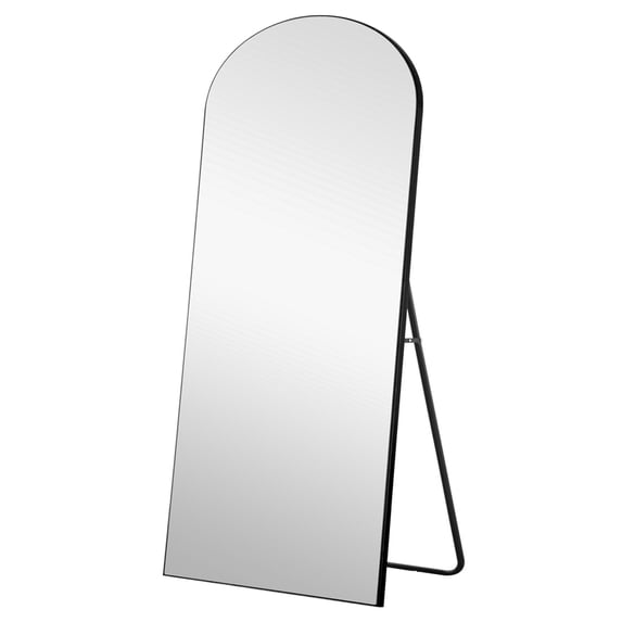 70.87in. x 27.56in. Minimalism Style Oversized Wooden Arched Black Full-length Mirror With Standing Living Room Mirror