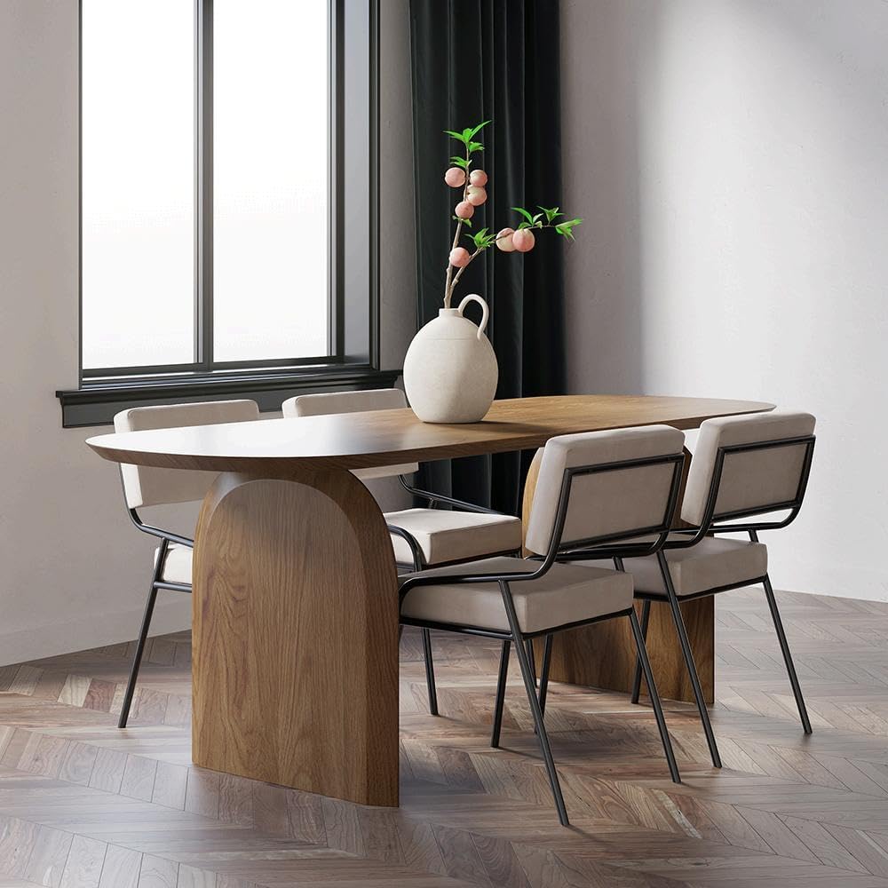 70.9" Japandi Oval Dining Table for 6 Modern Solid Wood Dininer Table