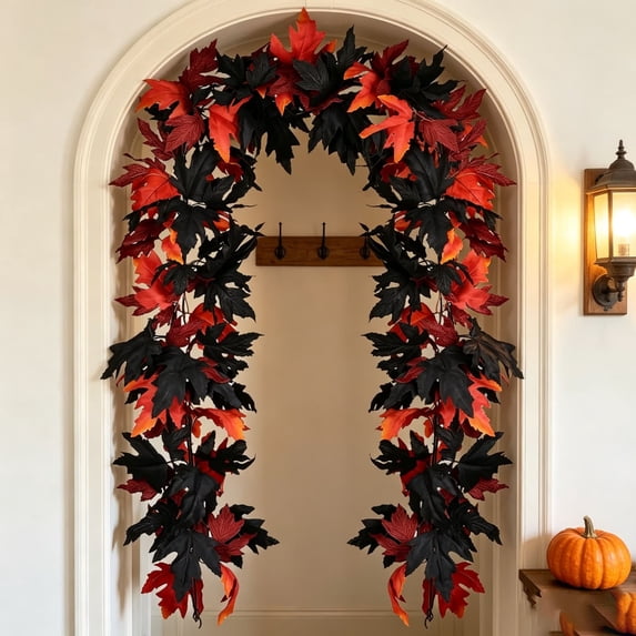 70.9" 7-Color Fall Maple Leaf Garland, Bendable Reusable Mantel Wedding Thanksgiving Christmas Wall Decor,#E