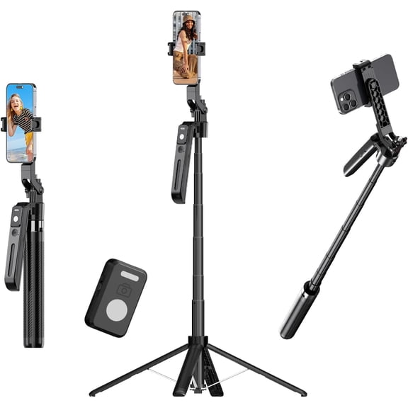 70.9" Auto Face Tracking Selfie Stick Tripod for iPhone Android with Lights, No App, 360Rotation Tripod that Follows Your Movement with Remote Control for Live Streaming, TikTok, YouTube