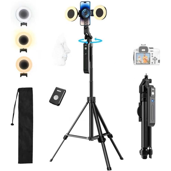 70.9" Auto Face Tracking Tripod 360 Rotation with Lights, Motion Sensor Phone Stand Selfie Stick Remote, Body Gesture Control Camera Holder for Vlog/Live Stream/Video Recording