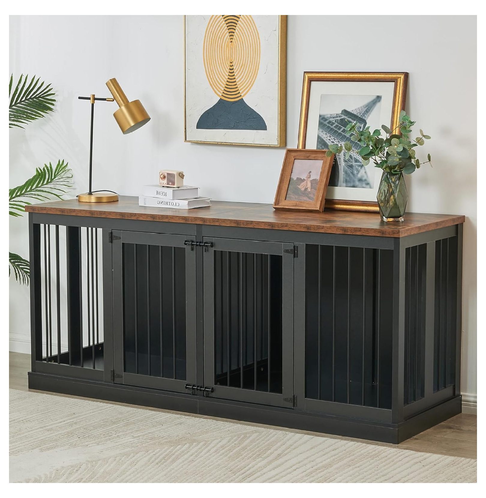 70.9'' Double Dog Crate Furniture, Furniture Dog Crate Table, Wood