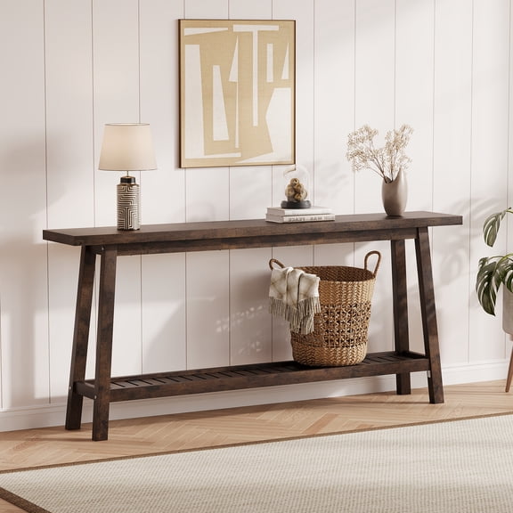 70.9" Entryway Console Table, 2 Tier Narrow Long Sofa Table, Wooden Entry Foyer Table, Behind Couch Table for Living Room, Hallway, Entrance, Brown