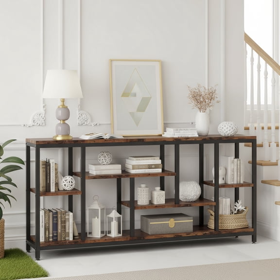70.9" Extra Long Industrial Console Sofa Table - 3-Tier Narrow Entryway Hallway Accent Table With Storage Shelves For Living Room (Rustic Brown)