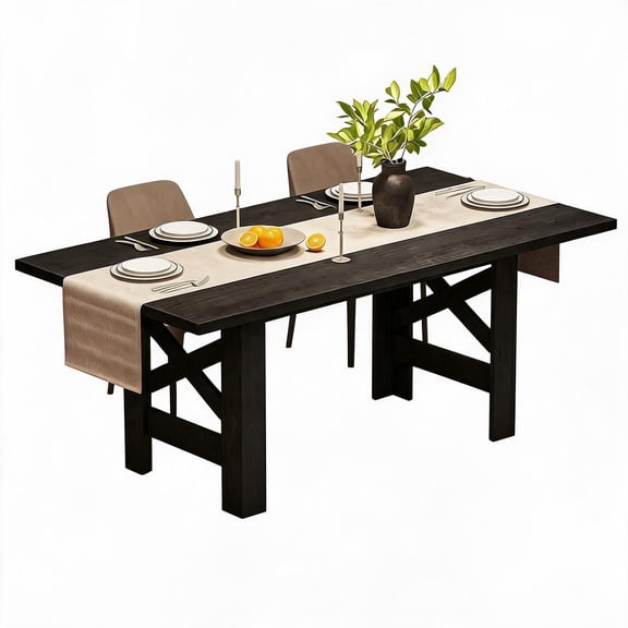 70.9" Farmhouse Dining Table, 6-8 Person Large Wood Kitchen Table with X-Base