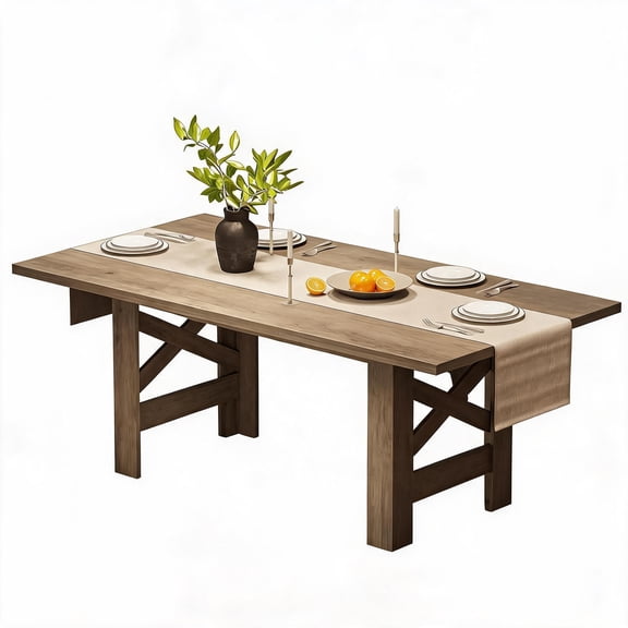 70.9" Farmhouse Dining Table, 6-8 Person Large Wood Kitchen Table with X-Base