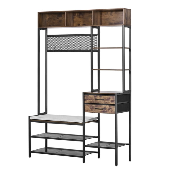 70.9" Hall Tree with Shoe Bench & 2 Drawers, 3-in-1 Storage, Steel Frame for Entry Bedroom Closet