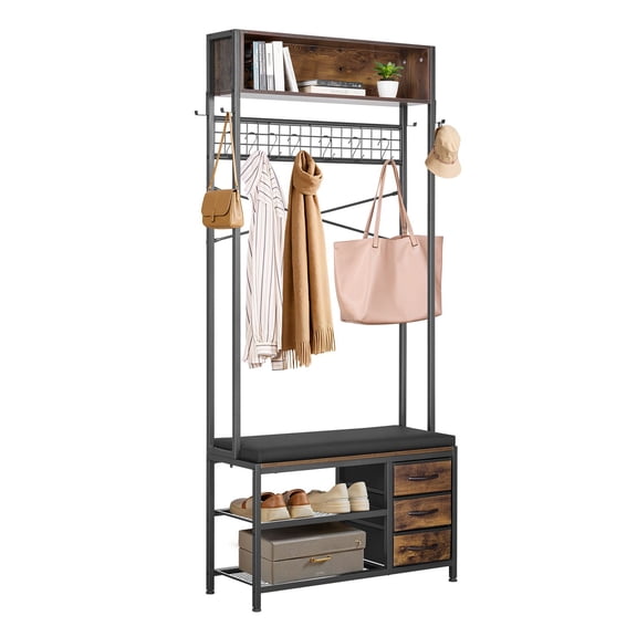 70.9" Hall Tree with Shoe Bench & 3 Drawers, 3-in-1 Shelf, Steel Frame for Entry Bedroom Closet