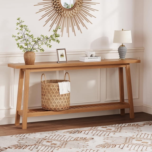 70.9 Inch Console Table, 2-Tier Narrow Sofa Table Behind Couch, Extra Long Entryway Table for Hallway, Industrial Farmhouse Entry Table for Living Room, Foyer, Brown