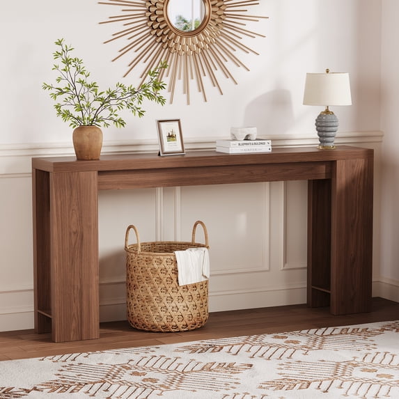 70.9 Inch Console Table, Walnut Farmhouse Entryway Table for Living Room Hallway, Rustic Wooden Sofa Table, Easy Assembly