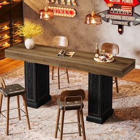 70.9-Inch Extra Long Bar Table Rustic Counter-Height Pub Table with Dual Pedestal Base and Gold Accents, Heavy-Duty High Top Table for Home Bar, Kitchen, or Game Room