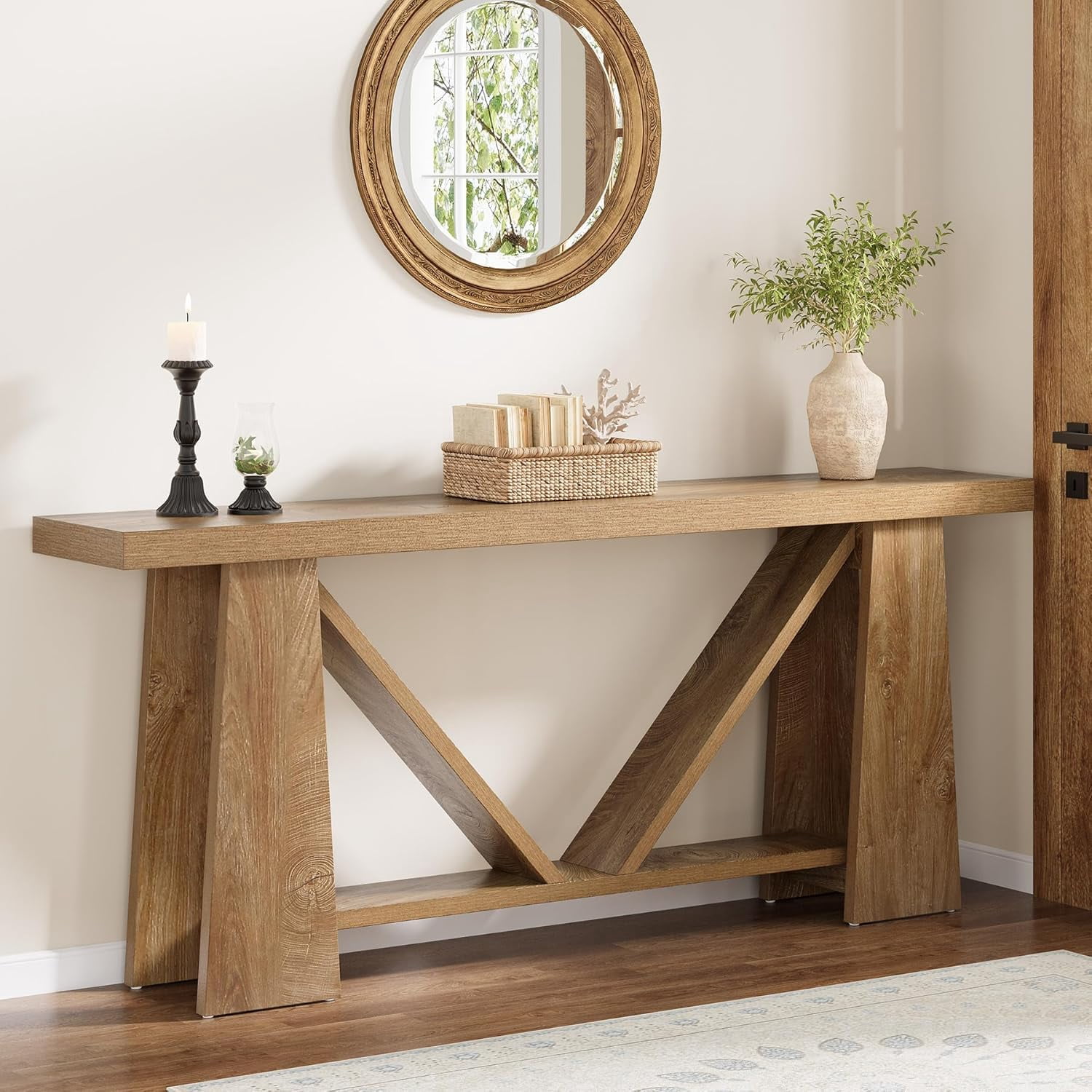70.9-Inch Extra Long Console Entryway Table, Farmhouse Narrow Sofa