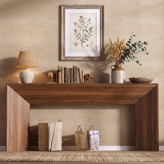 70.9 Inch Extra Long Console Table, Farmhouse Wood Sofa Table Behind Couch, Entryway Table with Sturdy Triangular Base for Living Room, Entryway, Walnut