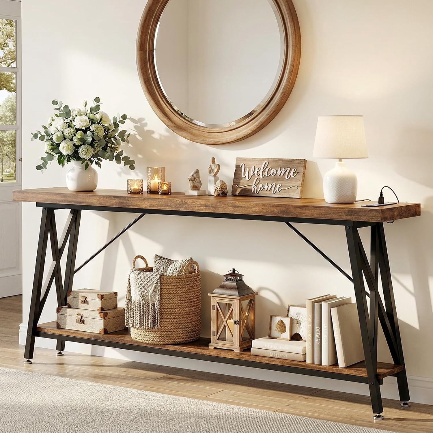 70.9 Inch Extra Long Console Table, Industrial Sofa Table Behind Couch ...