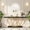 thumbnail image 1 of 70.9 Inch Extra Long Sofa Table，Black and Gold Console Table with Faux Marble Tabletop, Modern Long Entryway Table with Gold Frame, 1 of 5