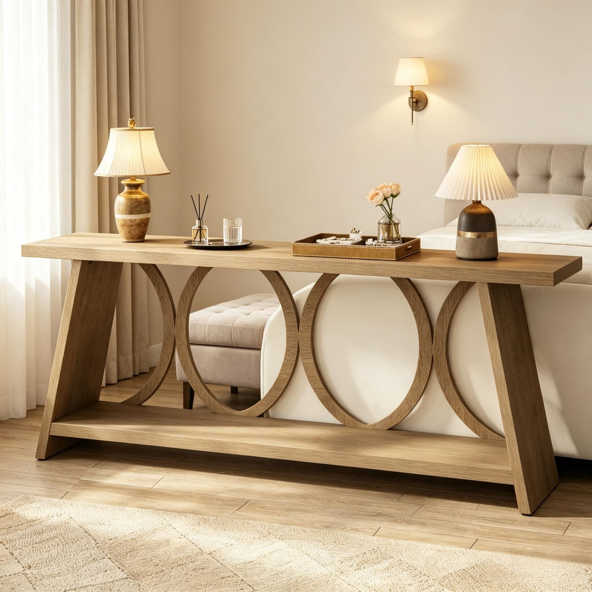 70.9 Inch Farmhouse Sofa Table with 2 Tier Shelf