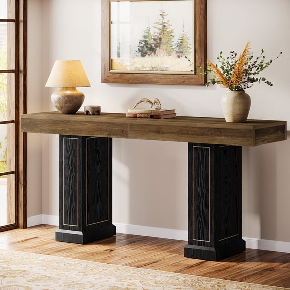 70.9-Inch Long Entryway & Sofa Console Table Narrow Rustic Hallway Table with Gold Accents, Slim 37.4" Tall Table for Living Room