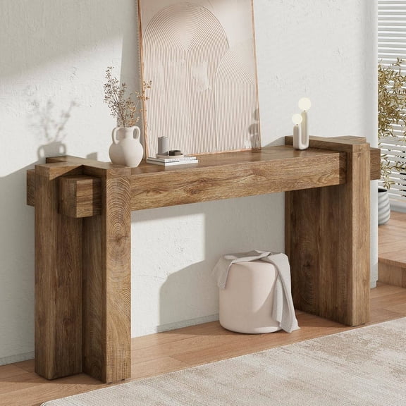 70.9-Inch Modern Console Table, Geometric Minimalist Entryway Sofa Table, Long Wood Foyer Table for Hallway or Living Room, Natural Oak Finish