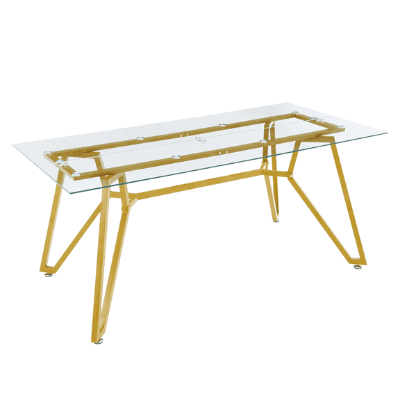 70.9-Inch Rectangular Gold Glass Table for 8, Modern Dining