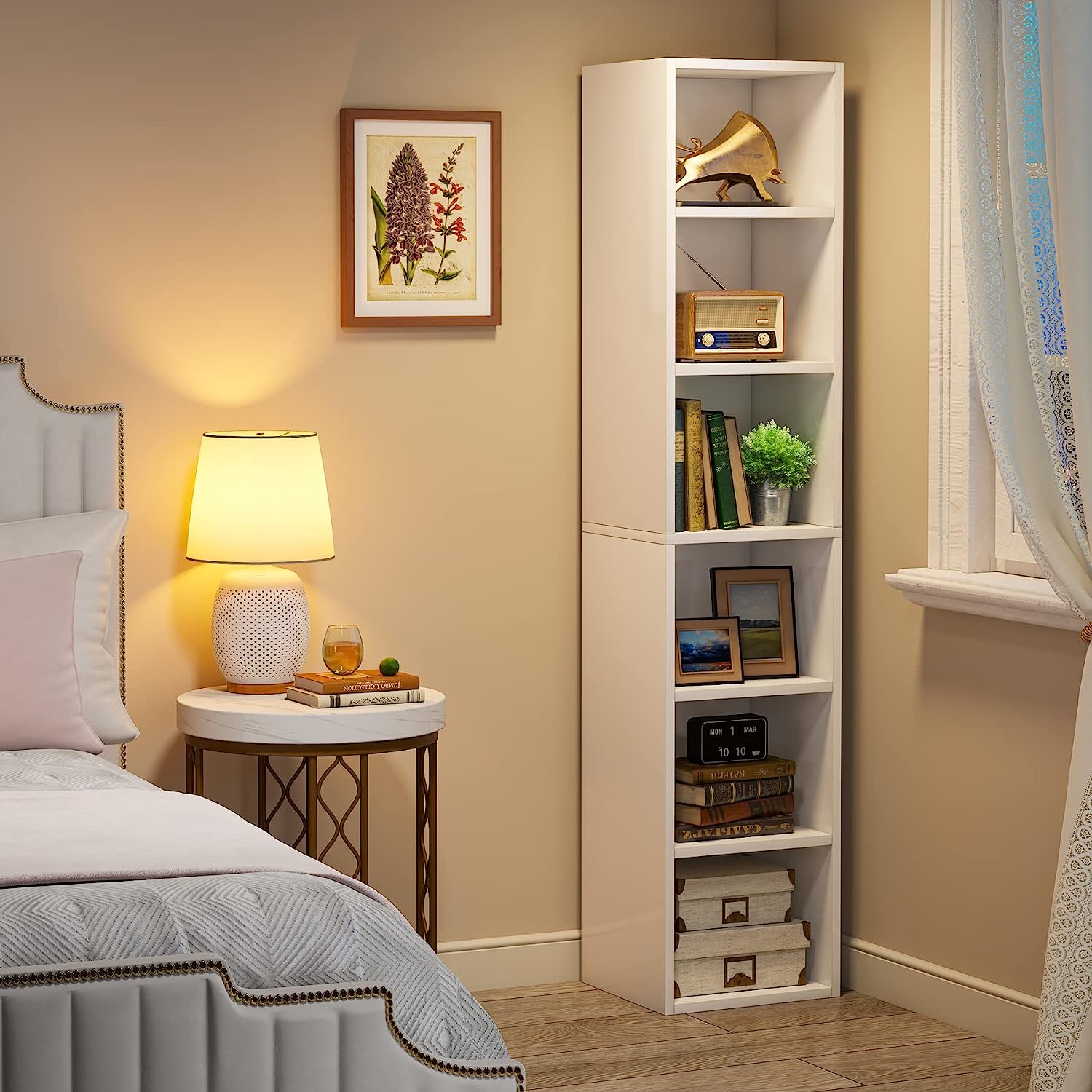 70.9 Inch Tall Narrow Bookcase, Corner Bookshelf 6 Tier Cube Display