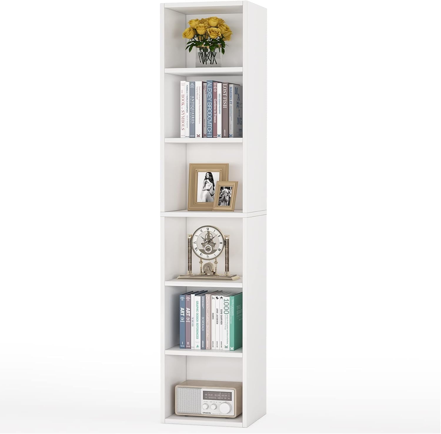 70.9 Inch Tall Narrow Bookcase, Modern White Corner Bookcase with ...