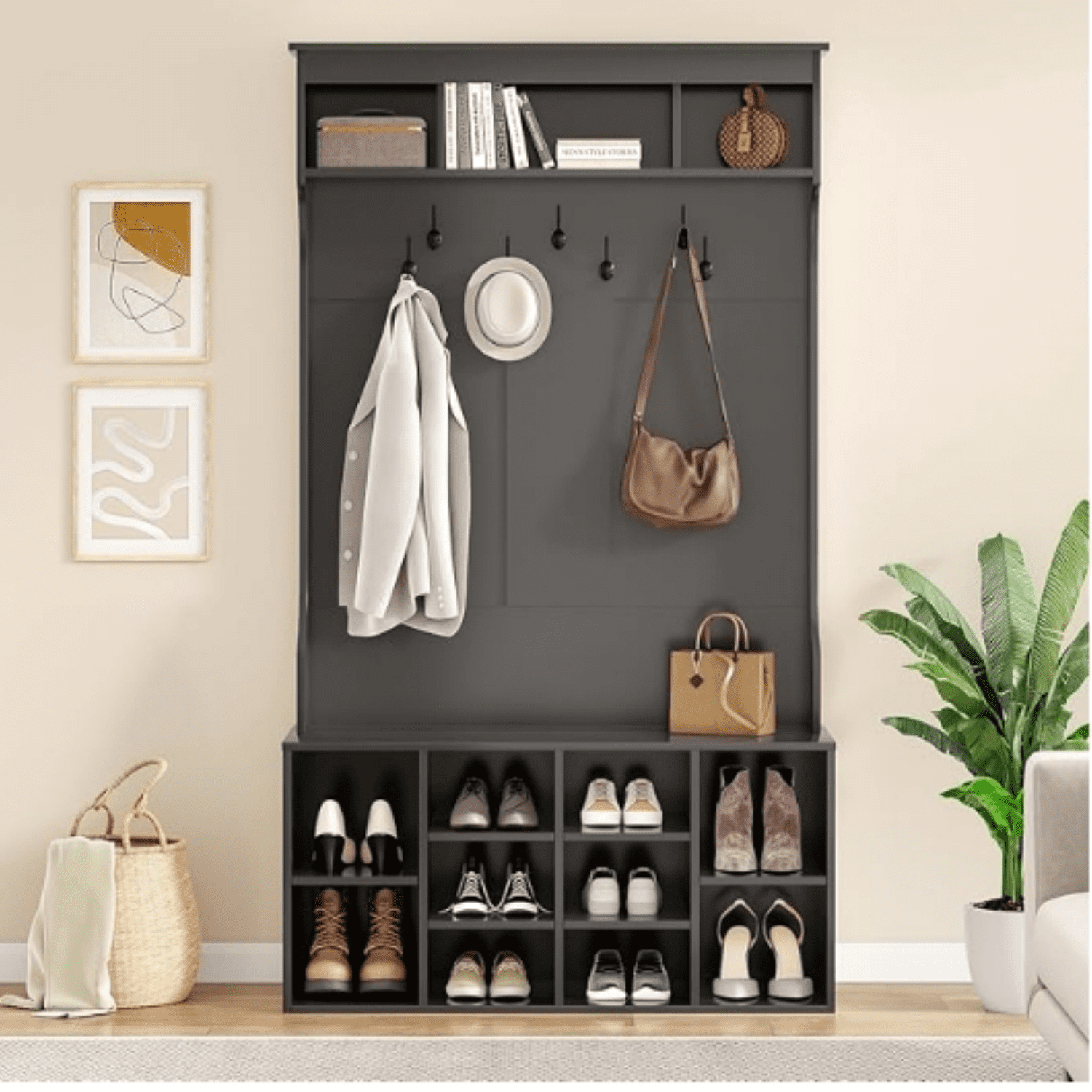 70.9 Inches Hall Tree with Bench and Shoe Storage for Mud Room ...