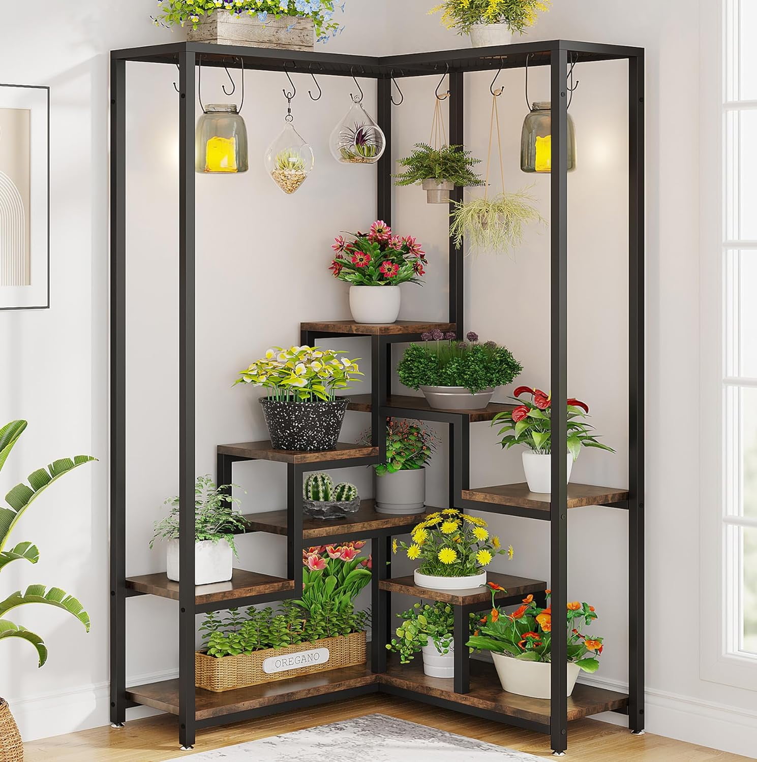 70.9 Inches Tall Corner Plant Stand, Industrial 8Tier Indoor Corner