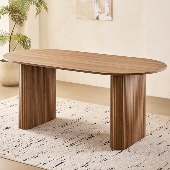 70.9" Large Dining Table for 4, [Rounded Edges] [Fully Assembled Table Base] Modern Wood Kitchen Dinner Table, Easy Setup, Brown