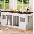 thumbnail image 1 of 70.9" Large Double Dog Crate Furniture With 2 Drawers And Divider For 2 Medium Or Large Dogs, White, 1 of 10