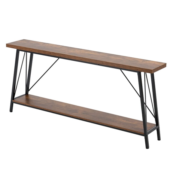 70.9" Narrow Console Table, 2-Tier Sofa Table with Metal Frame, Slim Hallway Entry Table, Black