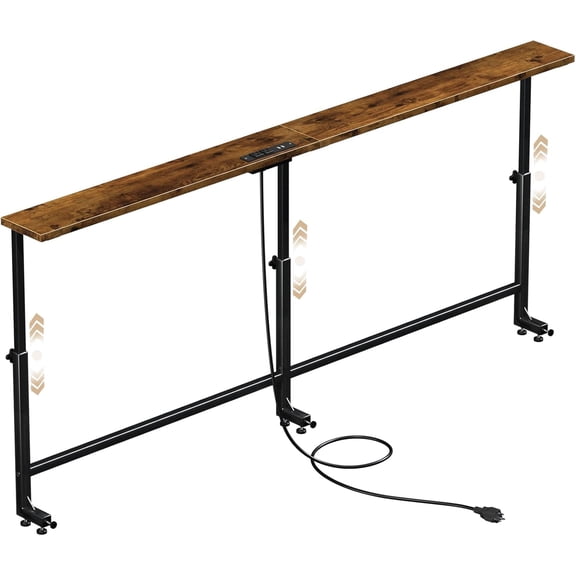 70.9'' Narrow Sofa Table with Adjustable Height (24"-32"), Long Console Table with Power Outlet, Behind Couch Table, Entryway Table with Charging Station, for Living Room, Rustic Brown