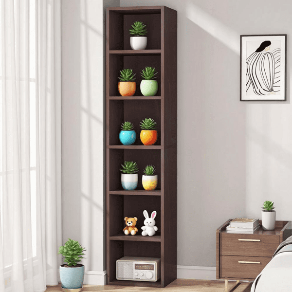 70.9" Narrow Tall 6-Tier Cube Bookcase, 30lbs/Shelf, High-Quality MDF + 2 Anti-Tip Kits, Multi-Room Storage for Living Room, Bedroom, Bathroom