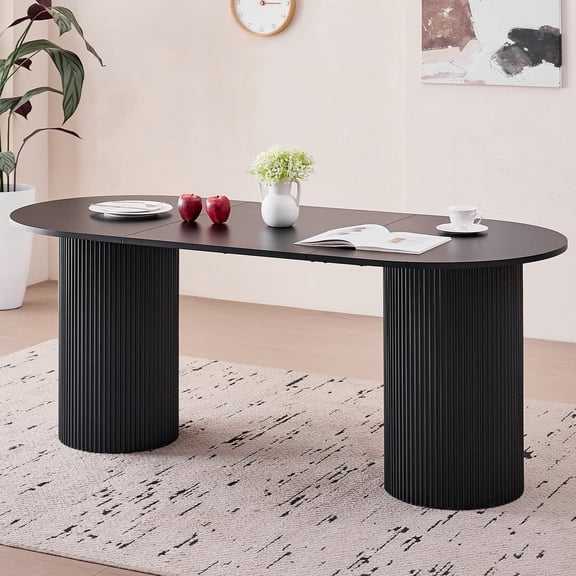 70.9" Oval Dining Table for 4 6 Person, Wood Kitchen Table with Heavy Duty Legs Modern Dining Room Table for Living Home Farmhouse Breakfast Receiption Room, Black