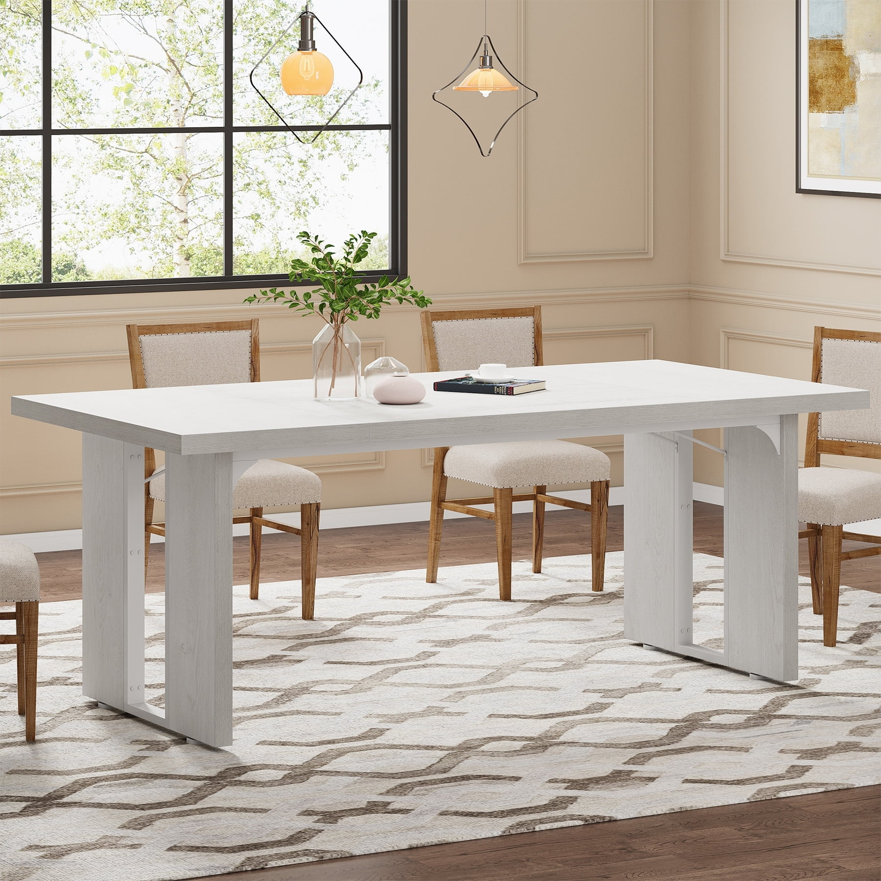70.9" White Reclaimed Wood Farmhouse Dining Table