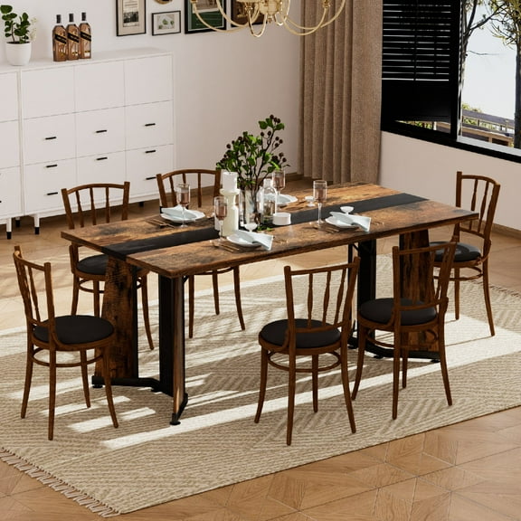 70.9" Rectangular Large Dining Table, Waterproof Large Desk for 8 People, Deluxe Family Dining Table with Adjustable Legs for Kitchen, Living Room, Office, Dining Chair Not Include, Rustic Brown