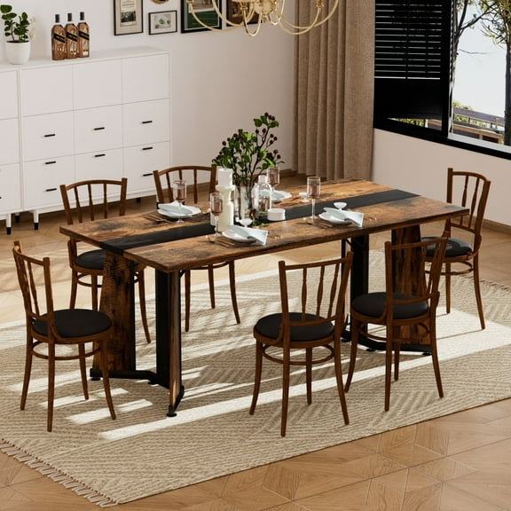 70.9"Rectangular Large Dining Table, Waterproof Large Desk for 8 People, Deluxe Family Dining Table with Adjustable Legs for Kitchen,Living Room,Office, Rustic Brown,70.9"W x 35.4"D x 30.3"H 66853